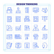 设计思维细线矢量图标集。