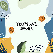 无缝异国情调的图案与热带植物。矢量手绘热带树叶背景纸，封面，时装设计，纺织品，织物，室内装饰和壁纸