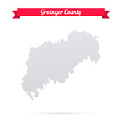 格兰杰县，田纳西州。白底红旗地图