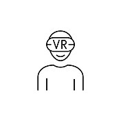虚拟现实眼镜线图标。可编辑的中风