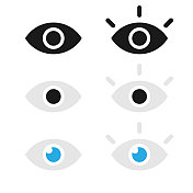 眼睛图标集矢量设计在白色背景上。