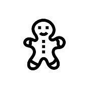 姜饼人线图标，设计，像素完美，可编辑笔触。标志、标志、符号。圣诞节，蛋糕，饼干。