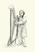 卖艺的竖琴手，弹奏大竖琴的年轻人，音乐，音乐家，维多利亚时期的法国人，19世纪，朱尔斯・卡尼尔
