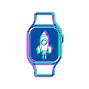 火箭智能手表。图标与两种颜色叠加在白色背景上