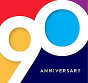 90周年纪念广场标签几何字体设计，色彩鲜艳