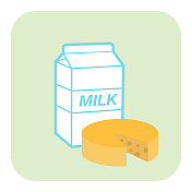 乳制品-农业图标在绿色背景上的平面颜色