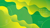 现代绿色梯度液体剪纸层波浪背景设计背景海报与几何圆形形状的元素