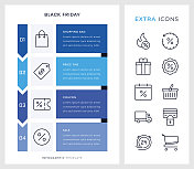 黑色星期五信息图表模板和线条图标。