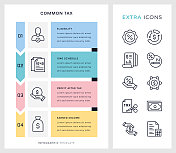 常见的税务信息图模板和线条图标。