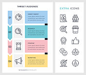 目标受众信息图表模板和线条图标。