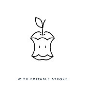 咬苹果线图标可编辑的描边