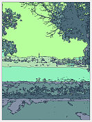 勾勒风格霓虹色彩超时空卡通户外场景，自然景观