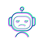 悲伤的机器人――机器人的脸。图标与两种颜色叠加在白色背景上