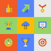 成功图标集。可编辑的中风。像素完美。