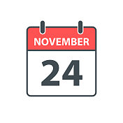 11月24日-每日日历图标在白色背景上的平面设计风格