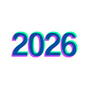 2026年- 2026年。图标与两种颜色叠加在白色背景上