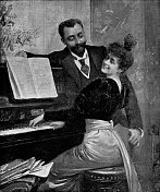 在钢琴旁，亨利・凯恩绘画- 19世纪