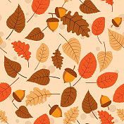 可爱的秋叶和橡子无缝图案 可爱的秋叶和橡子无缝图案