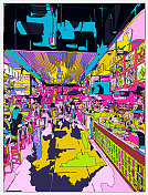 勾勒风格霓虹色彩超时空卡通室内场景,室内空间餐厅 勾勒风格霓虹色彩超时空卡通室内场景,室内空间餐厅