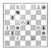 来自英国杂志的古董图片:国际象棋测验，白棋棋和两步棋