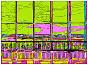 抽象霓虹色彩卡通窗口的机场场景背景