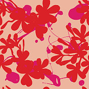 明亮和有趣的60年代热带鸡蛋花剪影无缝图案背景 明亮和有趣的60年代热带鸡蛋花剪影无缝图案背景