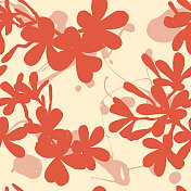 明亮和有趣的60年代热带鸡蛋花剪影无缝图案背景 明亮和有趣的60年代热带鸡蛋花剪影无缝图案背景