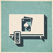 电视和扑克牌。图标复古复古风格-旧纹理纸