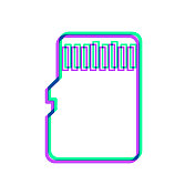 记忆卡- Micros SD。图标与两种颜色叠加在白色背景上