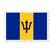 巴巴多斯邮票。明信片矢量插图与巴巴多斯国旗隔离在白色背景上。