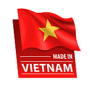 越南制造-矢量插图。越南国旗和文字孤立在白色背景上