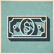 美元钞票。图标复古复古风格-旧纹理纸