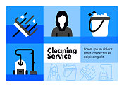 清洁服务线图标集和横幅设计。 清洁服务线图标集和横幅设计。