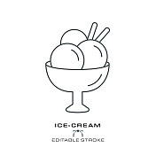 冰淇淋-单一烹饪图标-可编辑的笔画。