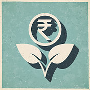 不断增长的印度卢比。图标复古复古风格-旧纹理纸 不断增长的印度卢比。图标复古复古风格-旧纹理纸