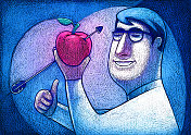 一个兴高采烈的男人拿着一个带箭的苹果，竖起大拇指