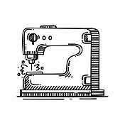 缝纫机线图标，草图设计，像素完美，可编辑笔画。标志、标志、符号。