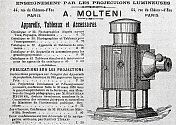 莫尔特尼1889年用放映机做讲座广告