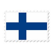 芬兰邮票。明信片矢量插图与芬兰国旗孤立的白色背景。