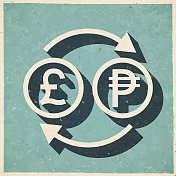 货币兑换-英镑比索。图标复古复古风格-旧纹理纸