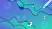 现代绿色梯度液体剪纸层波浪背景设计背景海报与几何圆形形状的元素