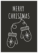 圣诞贺卡快乐。圣诞连指手套矢量插图。手绘风格。卡通设计。冬天的明信片。