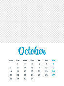 2024年10月-日历与照片或插图的地方。日历矢量模板为2024年。这一周从星期一开始