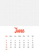 2024年6月-日历与照片或插图的地方。日历矢量模板为2024年。一周从周日开始