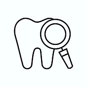 牙齿健康及其回顾。用牙齿和放大镜检查牙齿。简单的设计