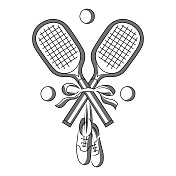 网球拍、网球和网球鞋