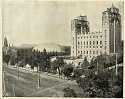 摩门教徒的寺庙建设，盐湖城，犹他州，美国，在一个古老的照片19世纪