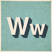 字母W -大写和小写。图标复古复古风格-旧纹理纸