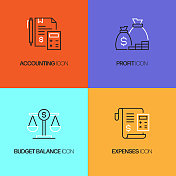 会计相关的矢量细线图标。轮廓符号集合 会计相关的矢量细线图标。轮廓符号集合