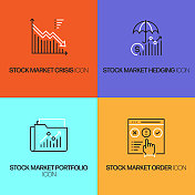 投资相关的矢量线图标。轮廓符号集合